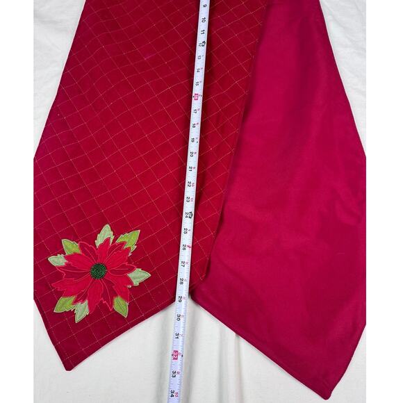 Holiday Poinsettia Red Table Runner Quilted 13" x 66" - Picture 2 of 5